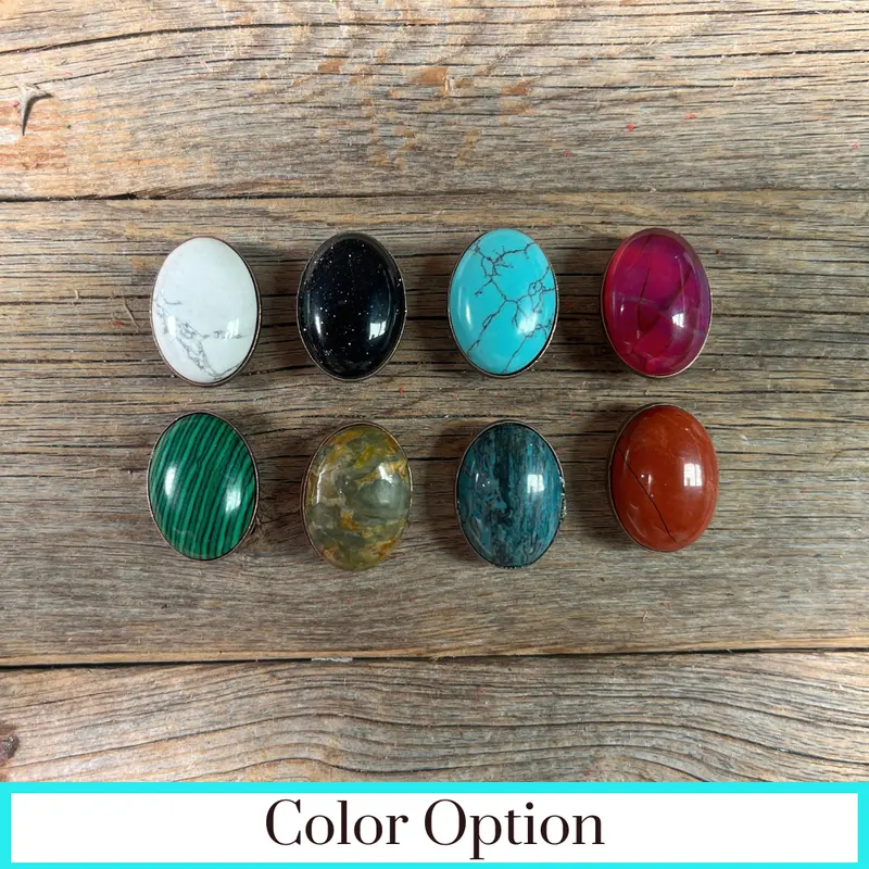 1" Oval Cabochon Stone Concho - Turquoise, Fuchsia, Rust, Blue, Sage, Lapis, White, Green 1