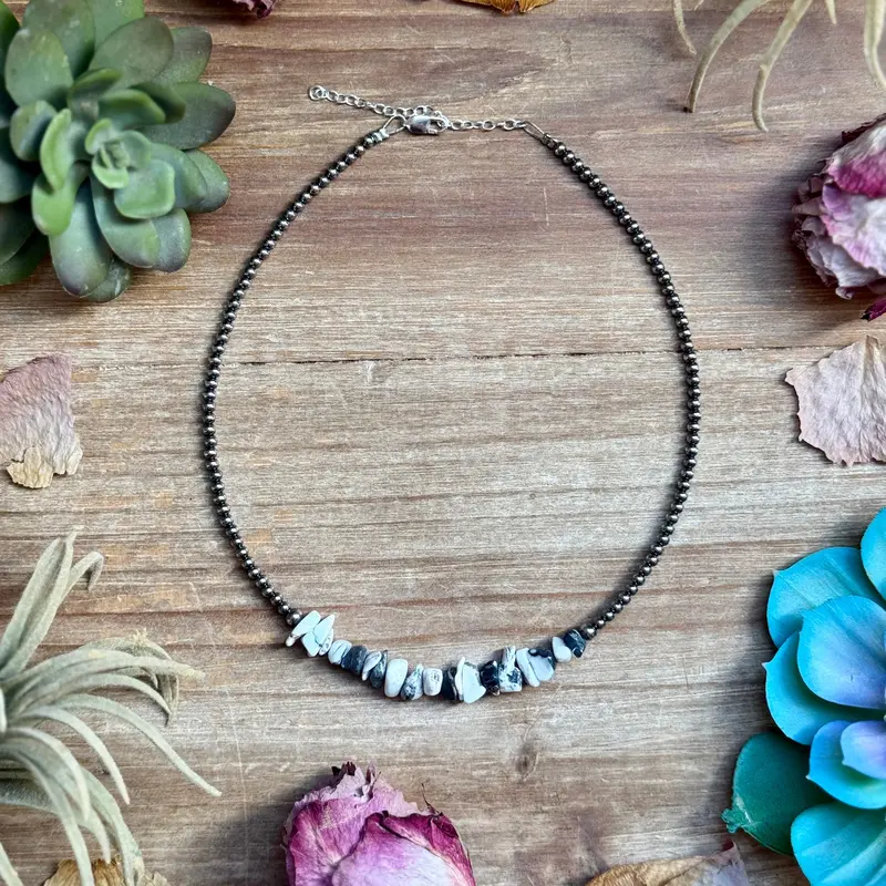 14” White Buffalo Choker – Sterling Silver Pearls 1
