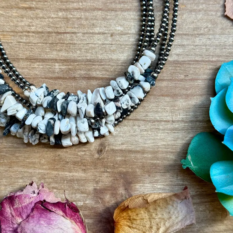 14” White Buffalo Choker – Sterling Silver Pearls 2
