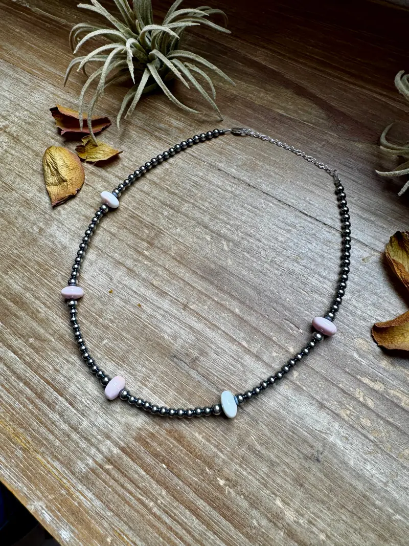 15 Inch Pink Conch Saucer Necklace And Sterling Silver Beads 1