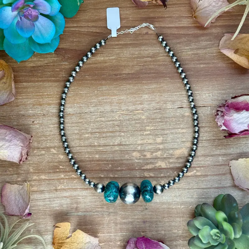 16.5” Turquoise Necklace – Sterling Silver Pearls 1