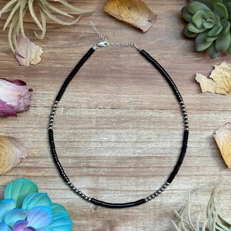 16” Black Onyx Necklace – Sterling Silver Pearls 1