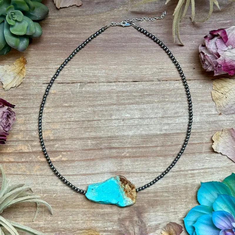 16” Flat Turquoise Necklace – Sterling Silver 1