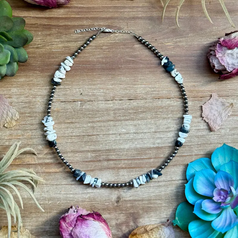 16” White Buffalo Chip Necklace – Sterling Silver 1