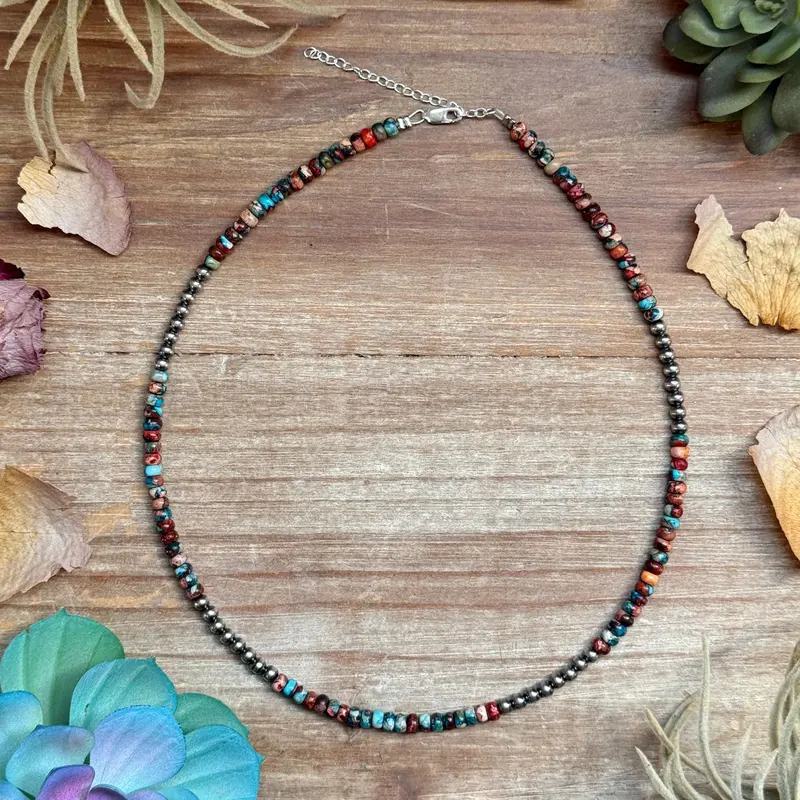 17” Blue & Pink Sea Sediment Necklace – Sterling Silver 1