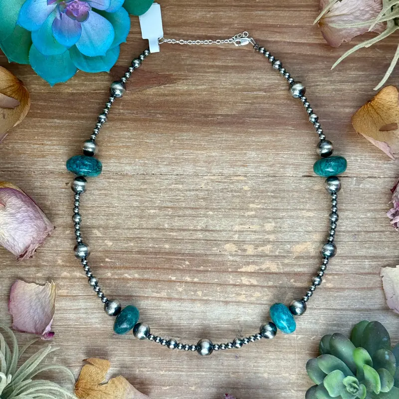 18.5” Turquoise Necklace – Sterling Silver Pearls 1
