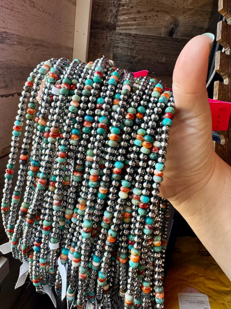 18-Inch Sterling Silver Pearl Necklace – Mixed Turquoise & Spiny Oyster (5Mm) 2