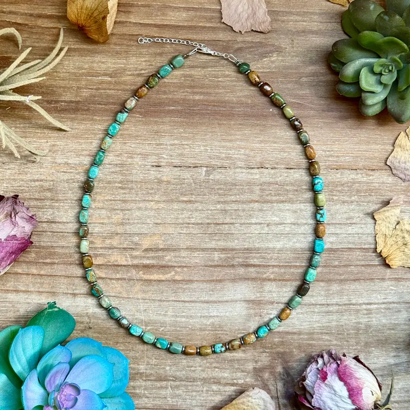 18” Turquoise Tube Necklace – Sterling Silver & Hematite 1