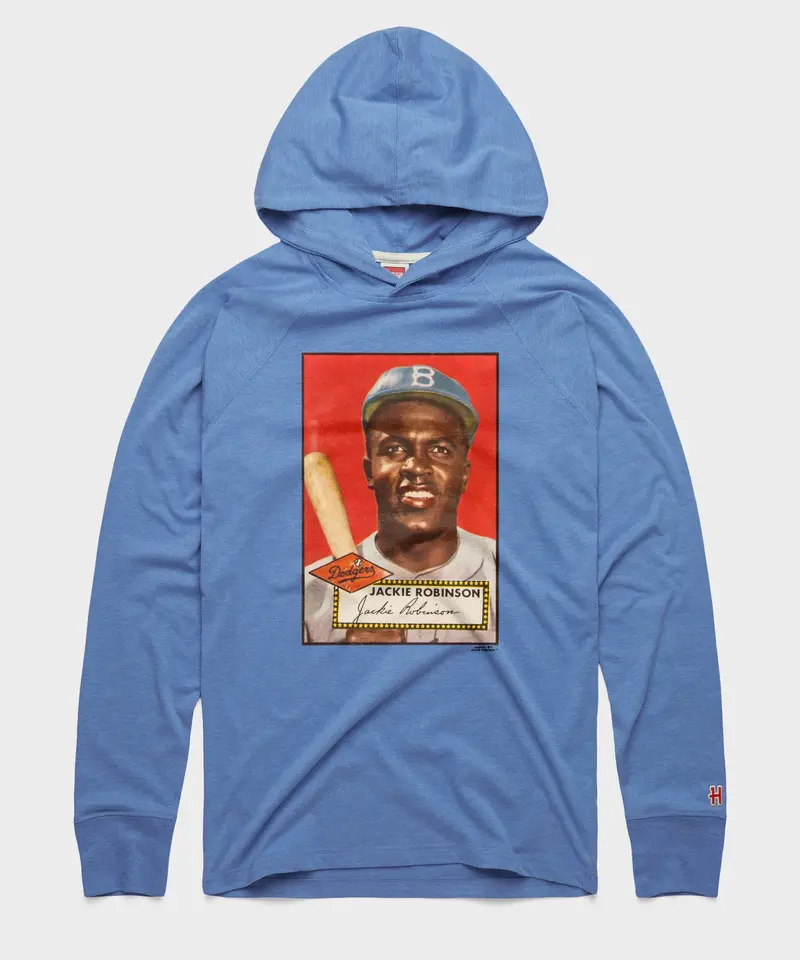 1952 Topps Baseball Jackie Robinson Dodgers Lightweight Hoodie 1