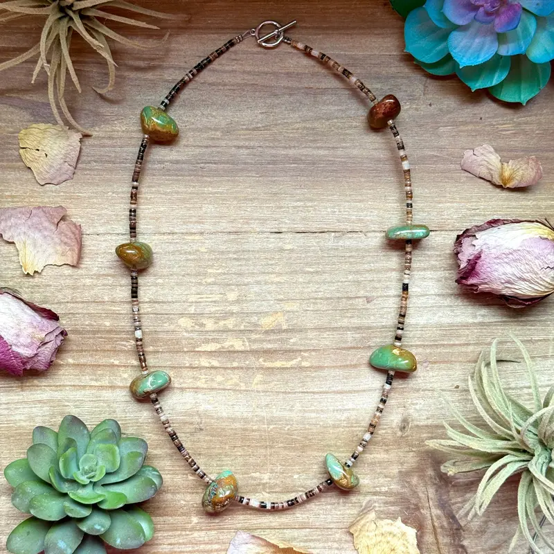 22” Dark Shell & Turquoise Nugget Necklace 1