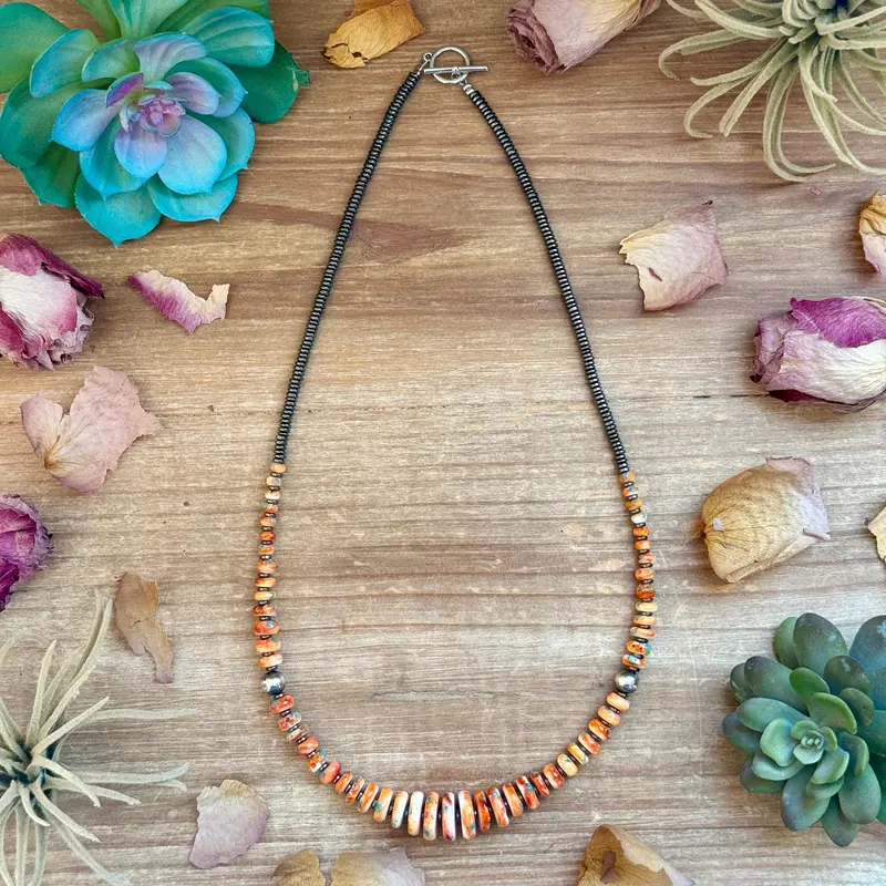 22” Orange & Turquoise Graduated Necklace 1