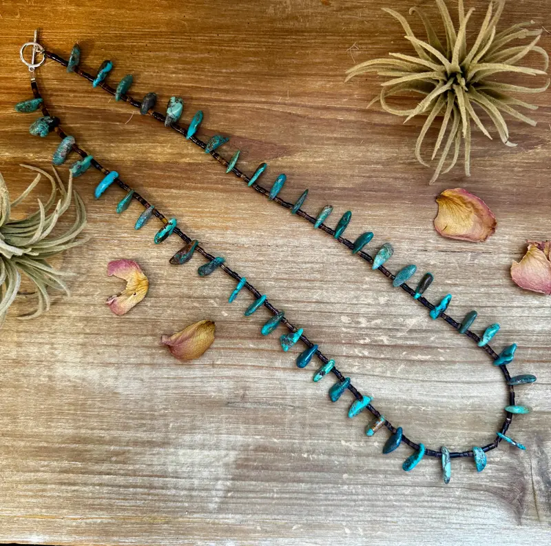 30 Inch Long Shell And Turquoise Necklace 1