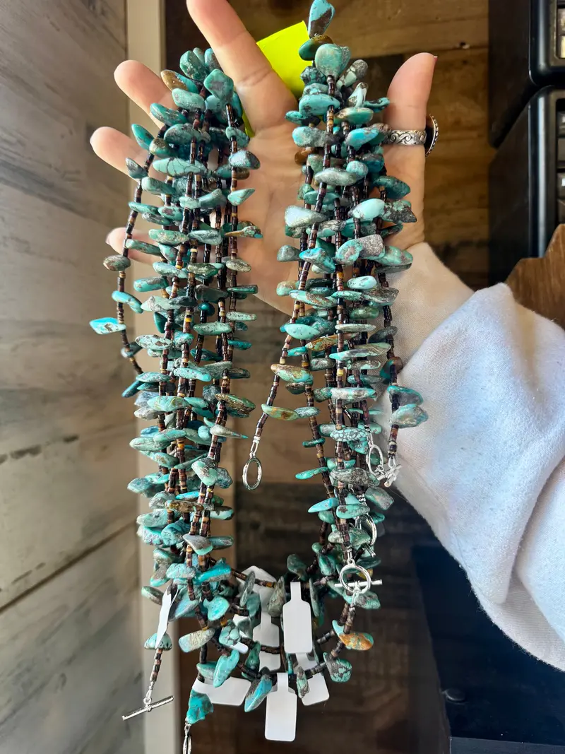 30 Inch Long Shell And Turquoise Necklace 2