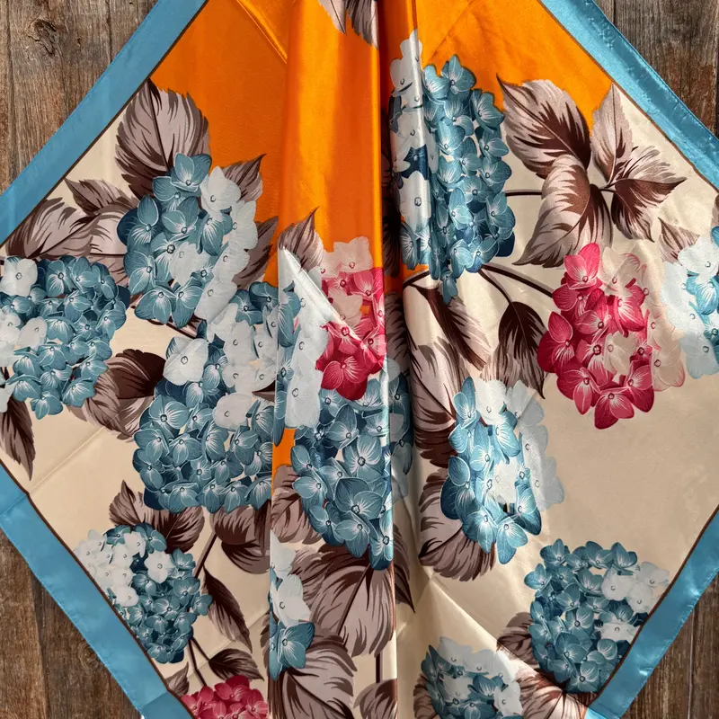 35X35" Aqua And Orange Floral Wild Rag / Scarf Wr784 2