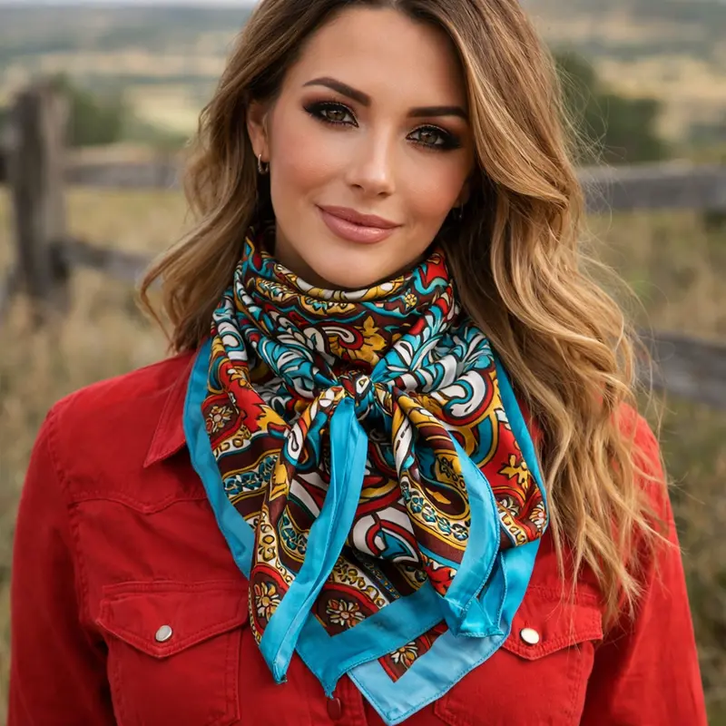 35X35" Aqua And Teal Paisley Wild Rag / Scarf Wr914 1