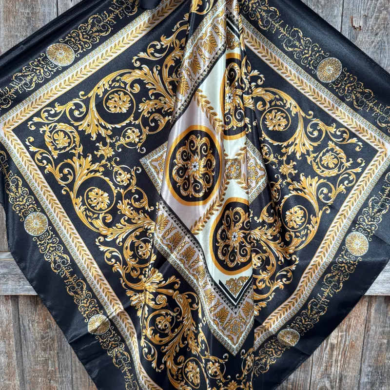 35X35" Black And Gold Floral Wild Rag / Scarf Wr3391 2
