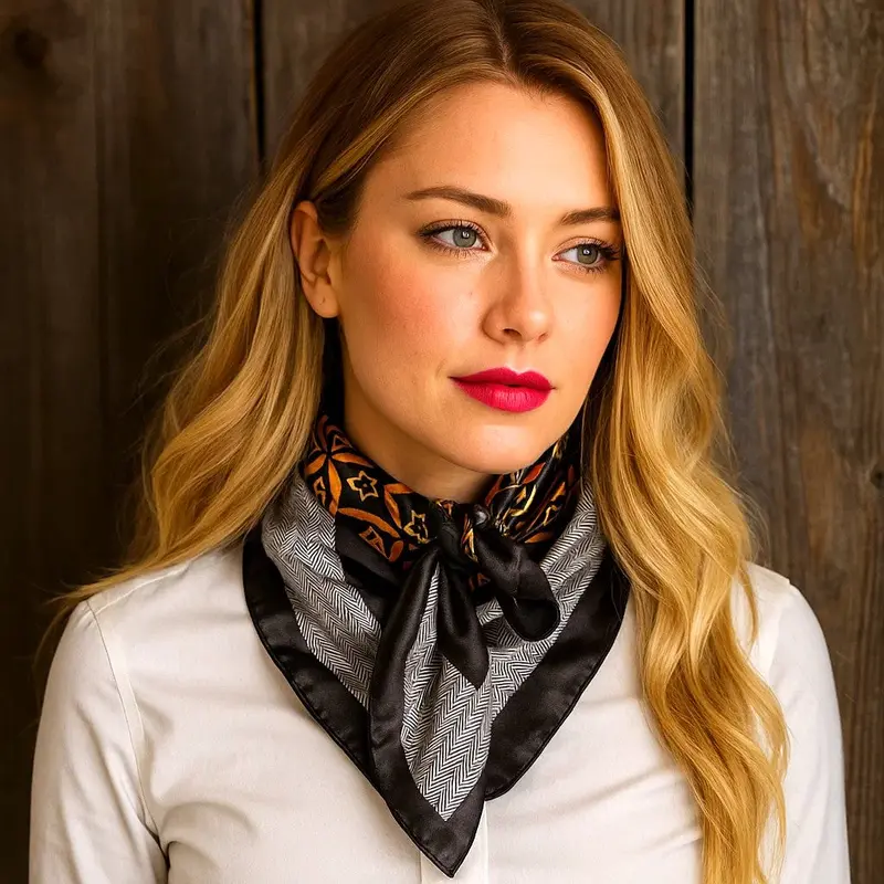 35X35" Black And Orange Multi Pattern Wild Rag / Scarf Wr1033x 1