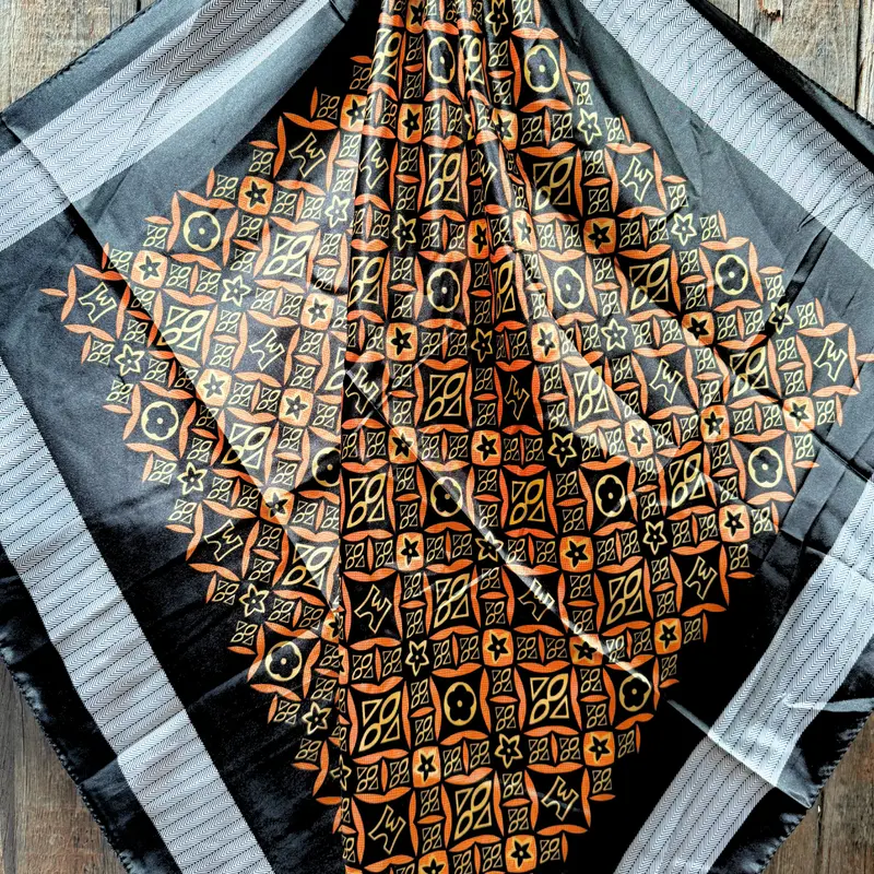 35X35" Black And Orange Multi Pattern Wild Rag / Scarf Wr1033x 2