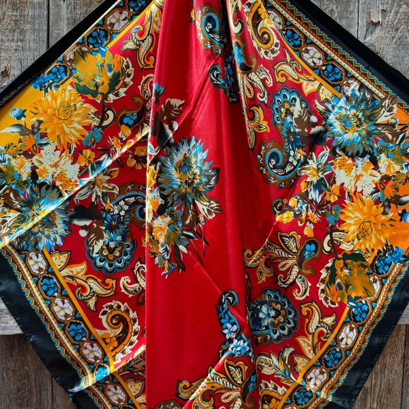35X35" Black And Red Floral Paisley Wild Rag / Scarf Wr1025 2