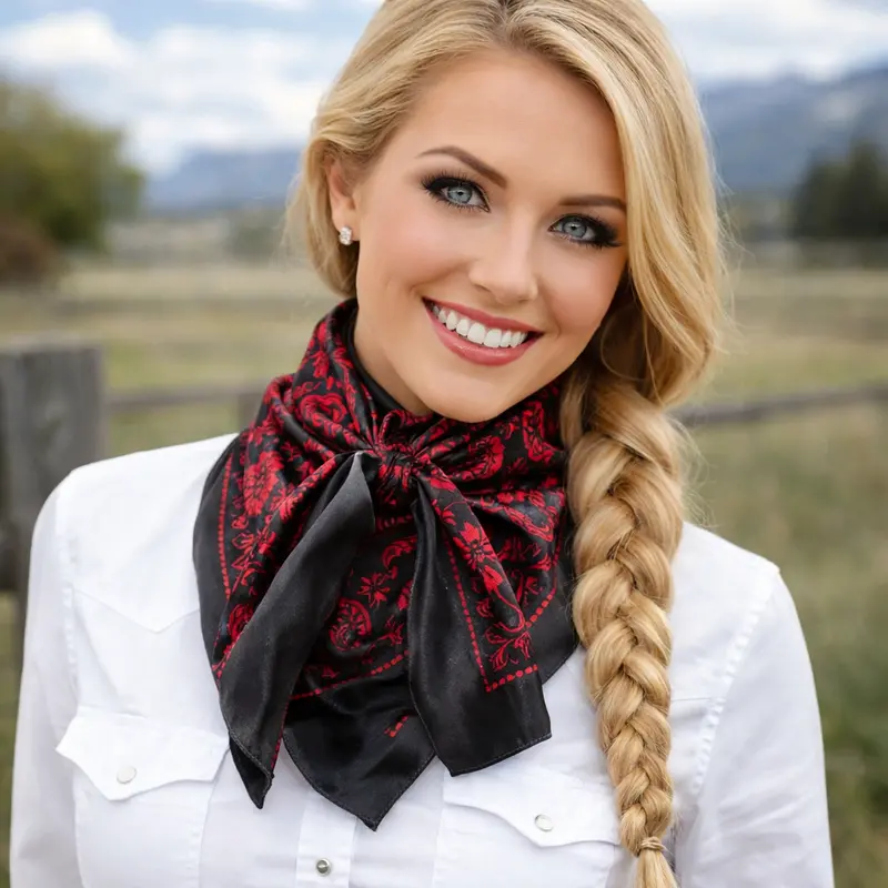 35X35" Black And Red Floral Paisley Wild Rag / Scarf Wr3445 1