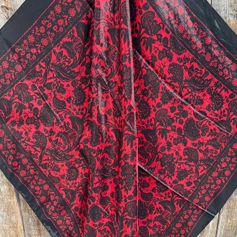 35X35" Black And Red Floral Paisley Wild Rag / Scarf Wr3445 2