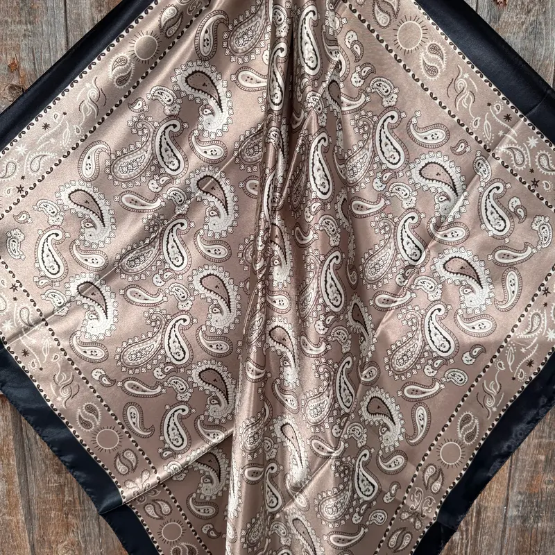 35X35" Black And Tan Floral Paisley Wild Rag / Scarf Wr3383 2