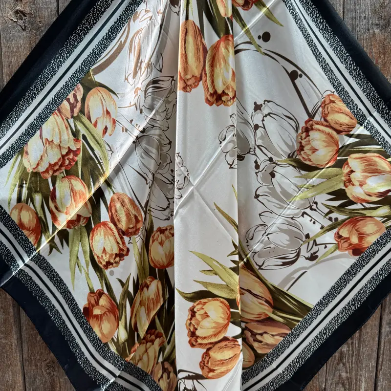 35X35" Black And White Floral Wild Rag / Scarf Wr3438 2