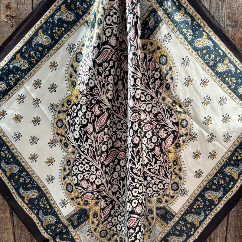 35X35" Black, Blue And Gold Floral Wild Rag / Scarf Wr3455 2