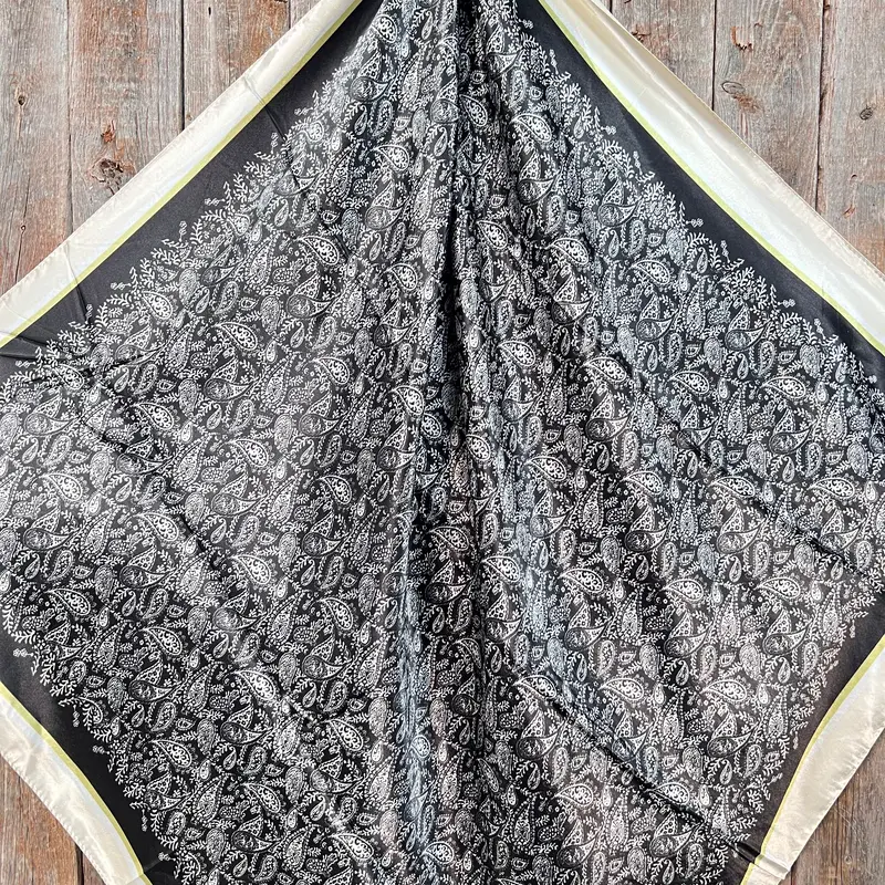 35X35" Black & Cream Paisley Wild Rag / Scarf Wr3407 2