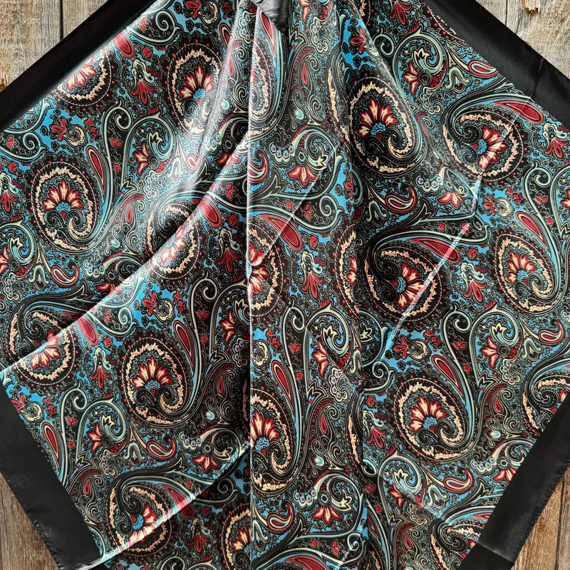 35X35" Black Floral Wild Rag / Scarf Wr1023 2