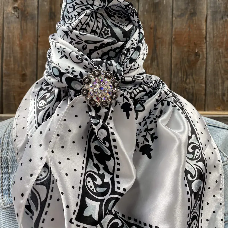 35X35" Black/White Polka Dot & Paisley Wild Rag / Scarf - Antique Ab Slide Wrc444a 1