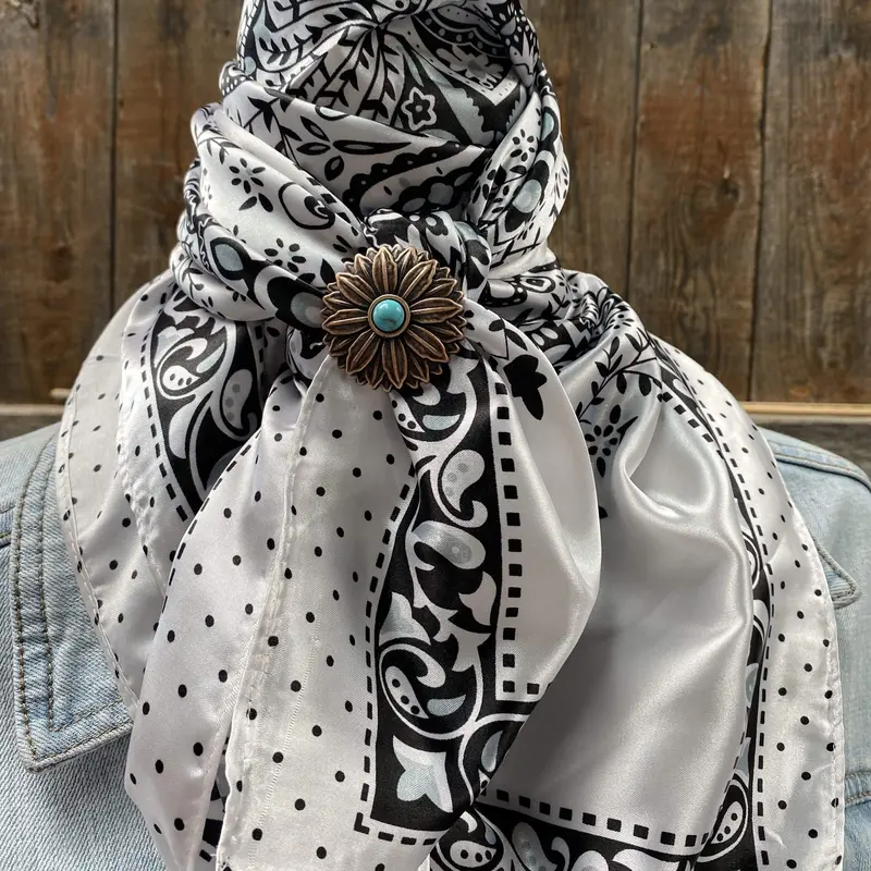 35X35" Black/White Polka Dot & Paisley Wild Rag / Scarf -W132l Slide Wrc444b 1