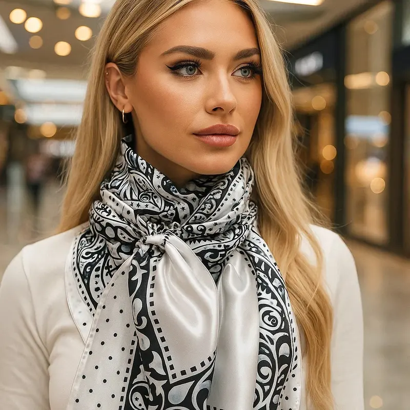 35X35" Black/White Polka Dot & Paisley Wild Rag / Scarf Wr444 1