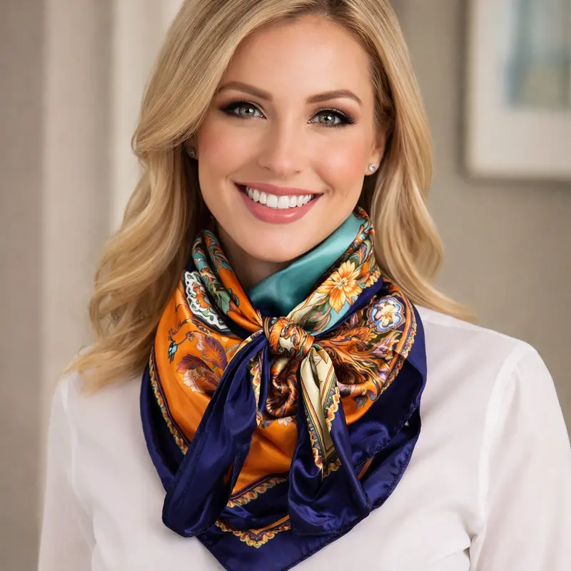 35X35" Blue And Brown Floral Wild Rag / Scarf Wr3349 1