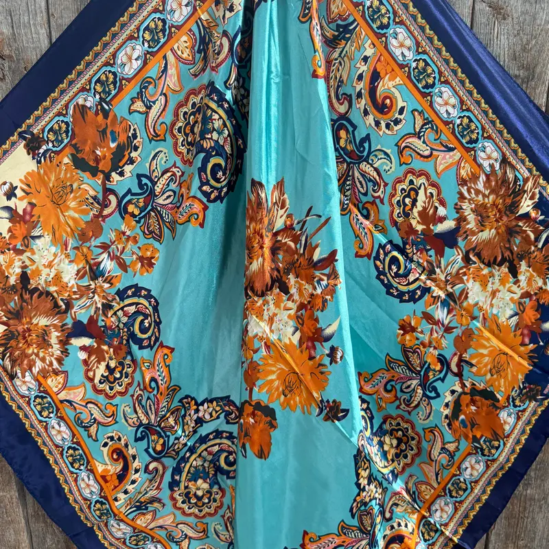 35X35" Blue And Brown Floral Wild Rag / Scarf Wr3349 2