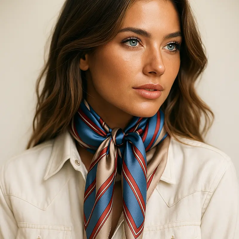 35X35" Blue And Burgundy Stripes Wild Rag / Scarf Wr547 1