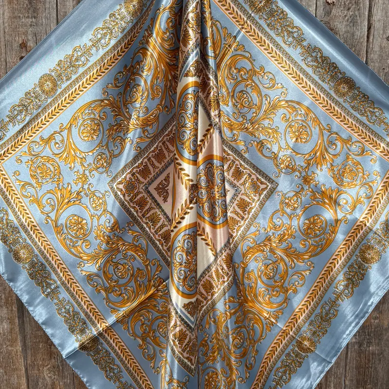 35X35" Blue And Gold Floral Wild Rag / Scarf Wr3392 2