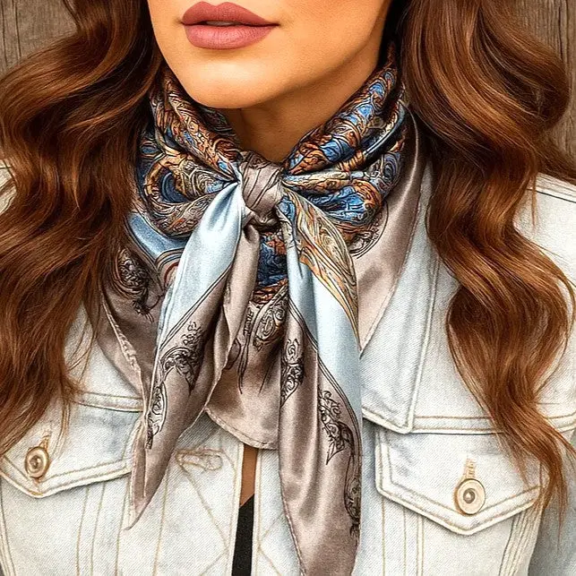 35X35" Blue And Grey Safari Wild Rag / Scarf Wr3399 1