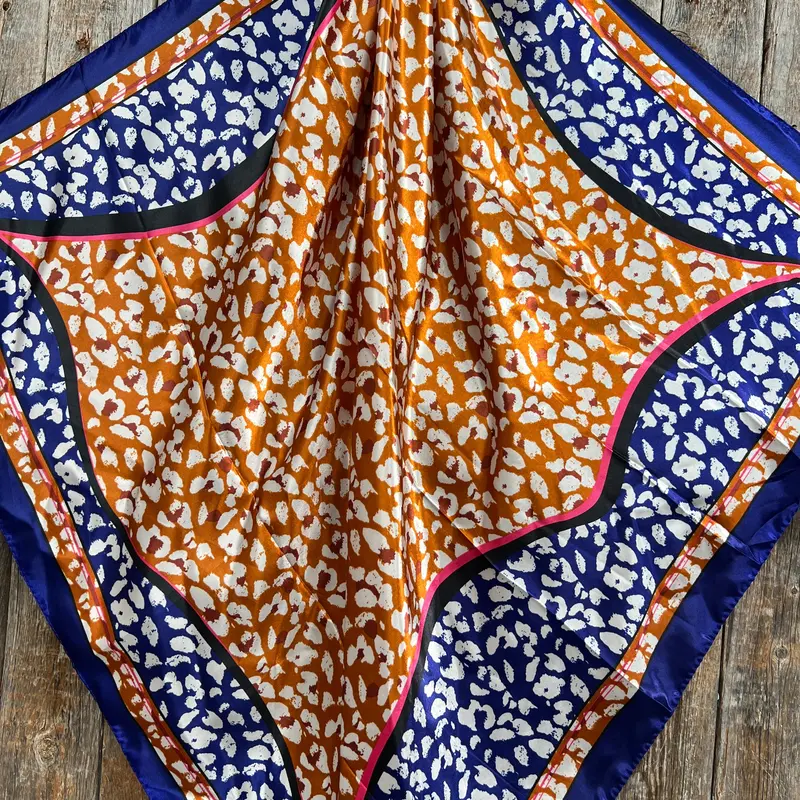 35X35" Blue And Orange Leopard Wild Rag / Scarf Wr1013 2