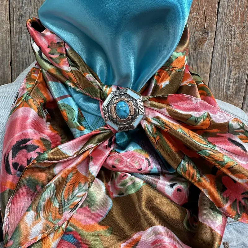 35X35" Blue And Pink Roses Paisley Wild Rag / Scarf -W221l Slide Wrc1005b 1