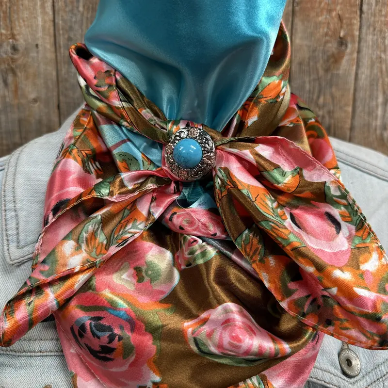 35X35" Blue And Pink Roses Paisley Wild Rag / Scarf -W222l Slide Wrc1005a 1