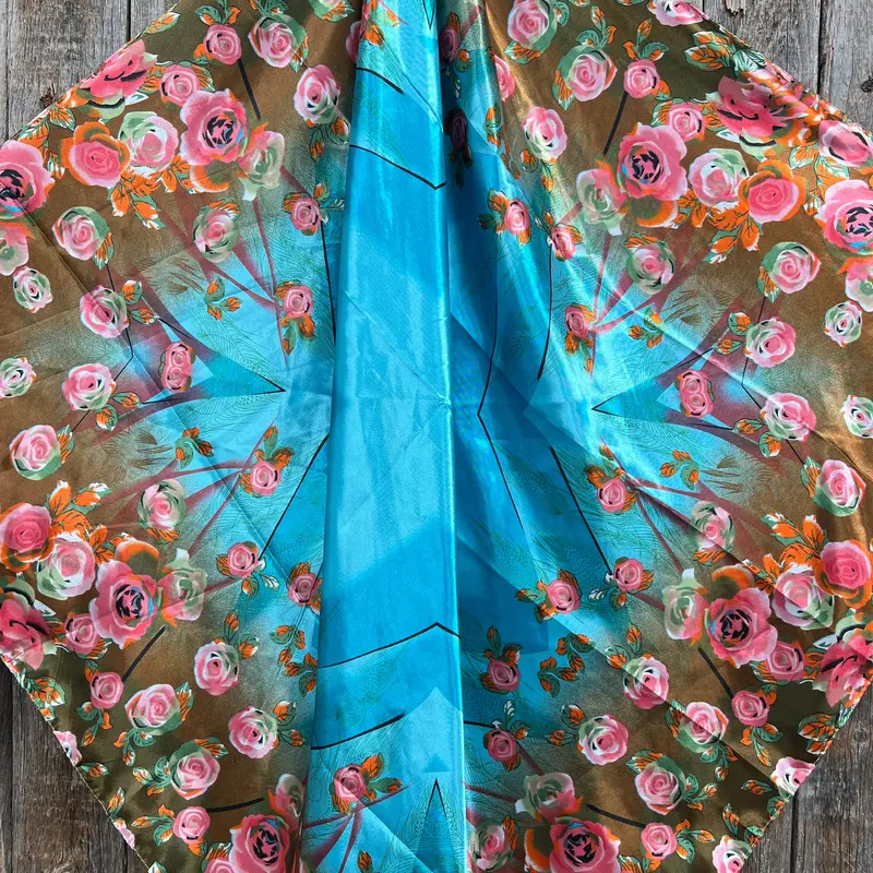 35X35" Blue And Pink Roses Wild Rag / Scarf Wr1005 2