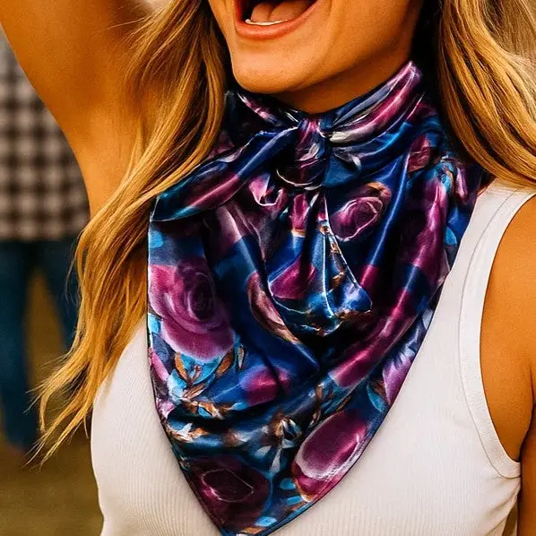 35X35"  Blue And Purple Roses Wild Rag / Scarf Wr1006 1