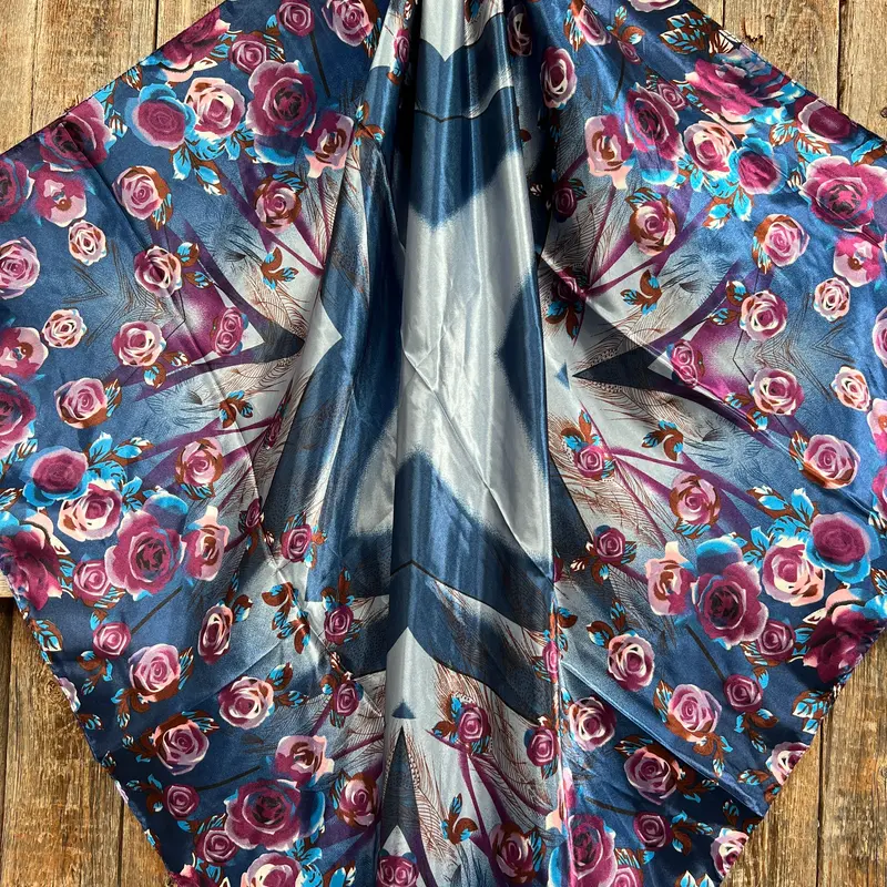 35X35" Blue And Purple Roses Wild Rag / Scarf Wr1006 2