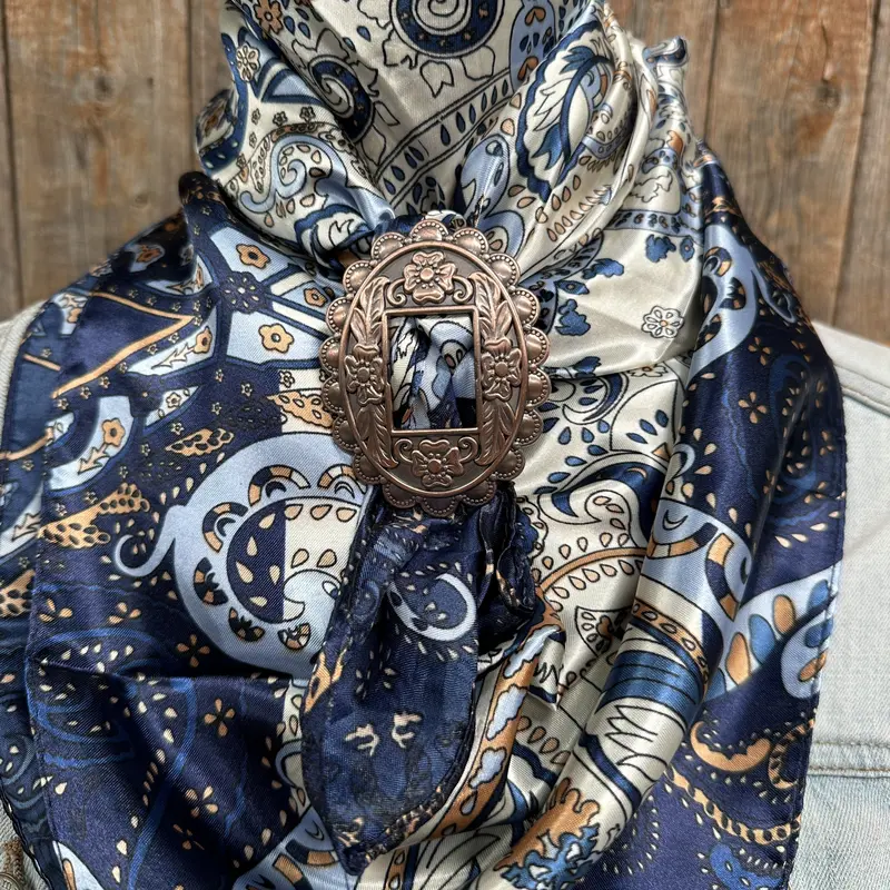 35X35" Blue, Cream And Tan Paisley Wild Rag / Scarf -W197b Slide Wrc1002a 1