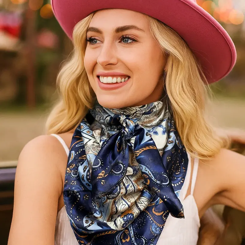 35X35" Blue, Cream And Tan Paisley Wild Rag / Scarf Wr1002 1