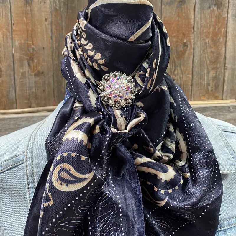 35X35" Blue & Cream Paisley Wild Rag / Scarf - Antique Ab Slide Wrc433a 1