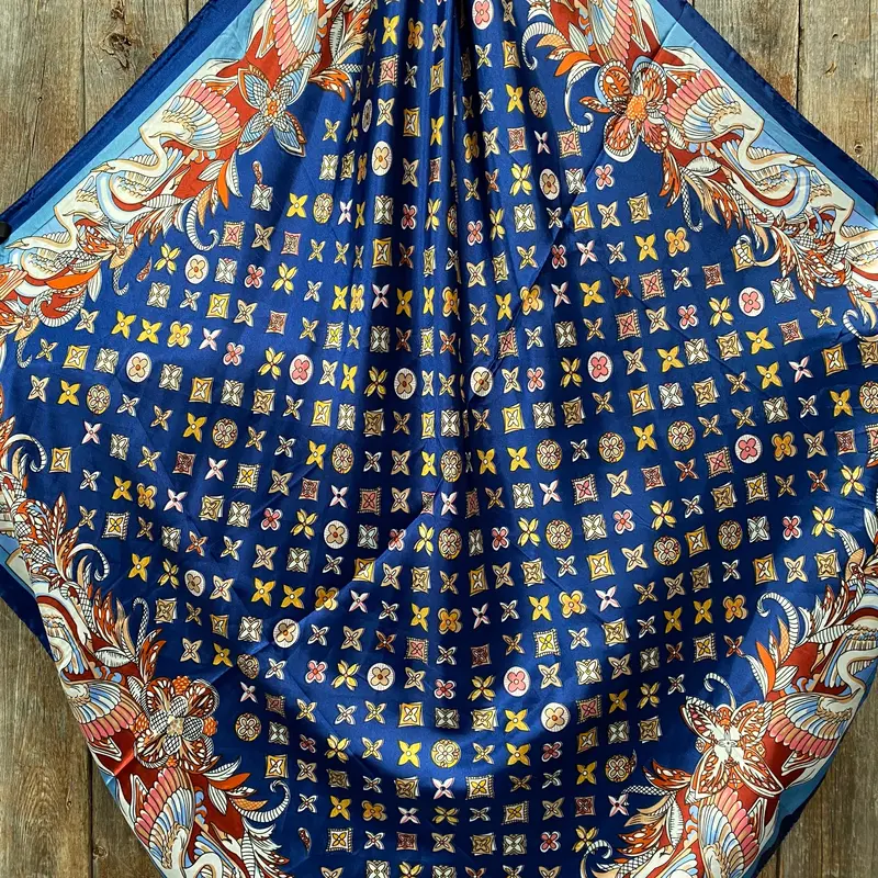 35X35" Blue Multi-Floral Wild Rag / Scarf Wr914z 2