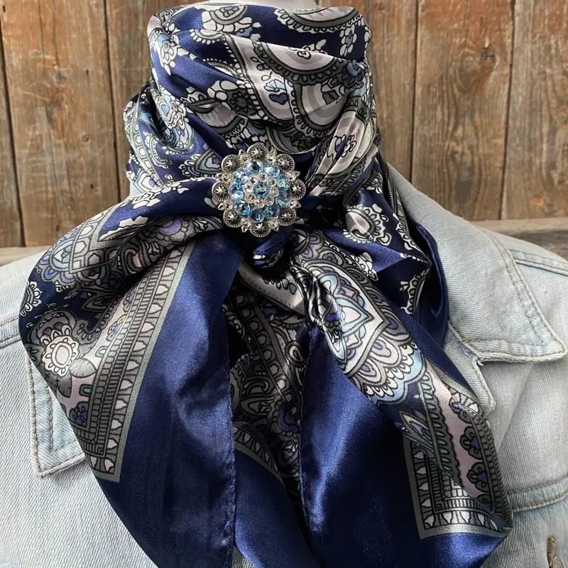 35X35"  Blue Paisley Wild Rag / Scarf -Antique Aqua, Clear Slide Wrc2143c 1