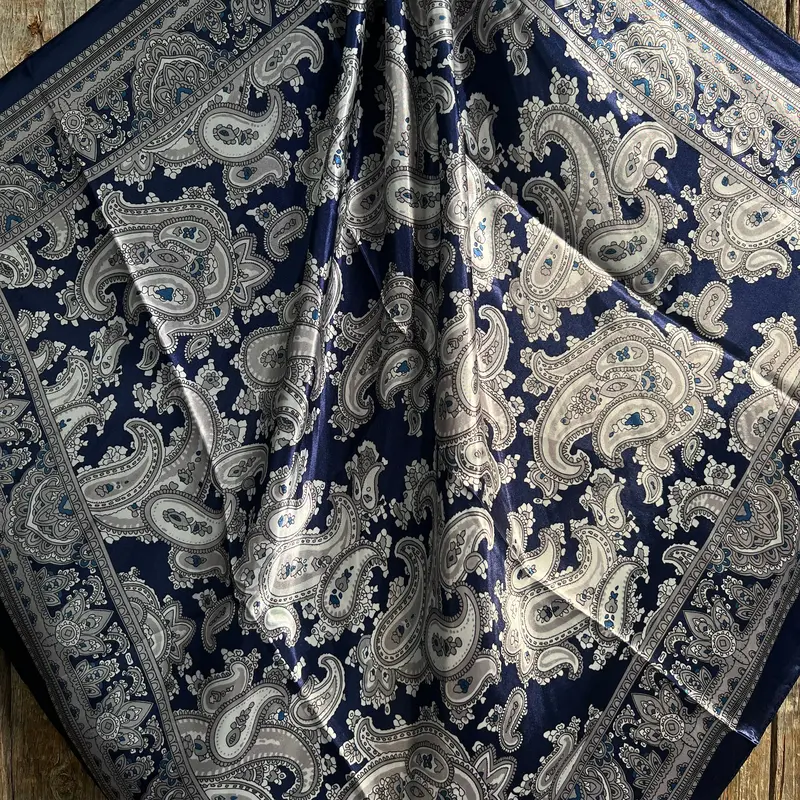 35X35" Blue Paisley Wild Rag / Scarf -Antique Aqua, Clear Slide Wrc2143c 2